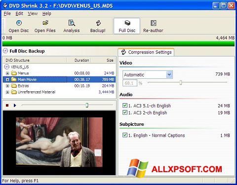 Скріншот DVD Shrink для Windows XP