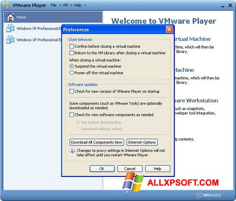 Скріншот VMware Player для Windows XP