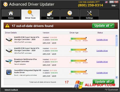 Скріншот Advanced Driver Updater для Windows XP