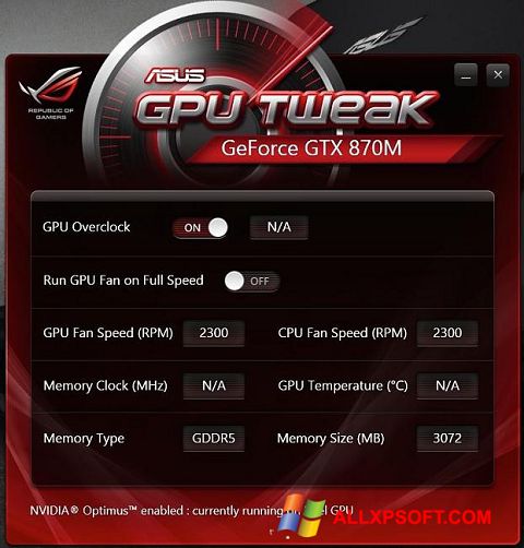 Скріншот ASUS GPU Tweak для Windows XP