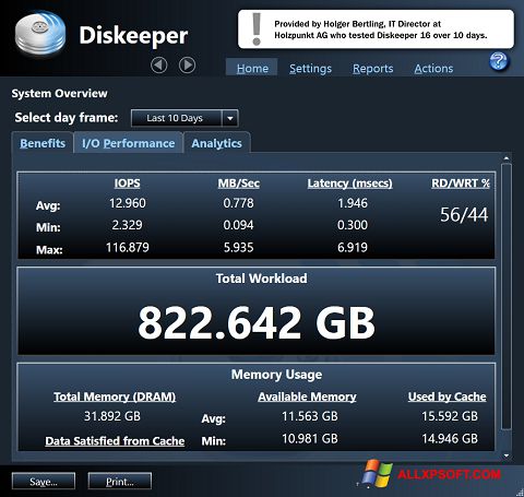 Скріншот Diskeeper для Windows XP