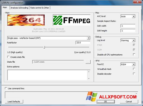 Скріншот x264 Video Codec для Windows XP