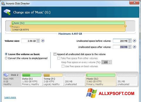 Скріншот Acronis Disk Director для Windows XP