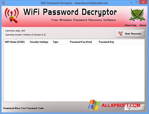 Скріншот WiFi Password Decryptor для Windows XP