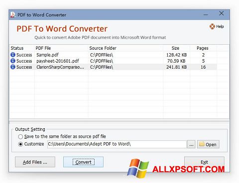 Скріншот PDF to Word Converter для Windows XP