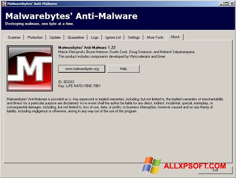 Скріншот Malwarebytes Anti-Malware Free для Windows XP