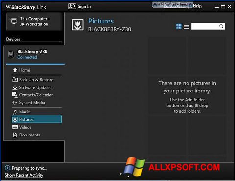 Скріншот BlackBerry Link для Windows XP