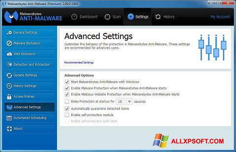 Скріншот Malwarebytes Anti-Malware для Windows XP