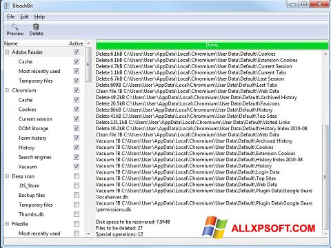 Скріншот BleachBit для Windows XP