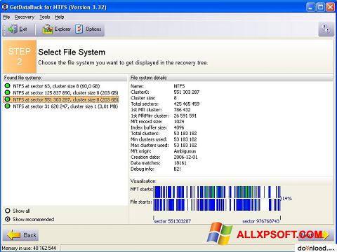 Скріншот GetDataBack для Windows XP