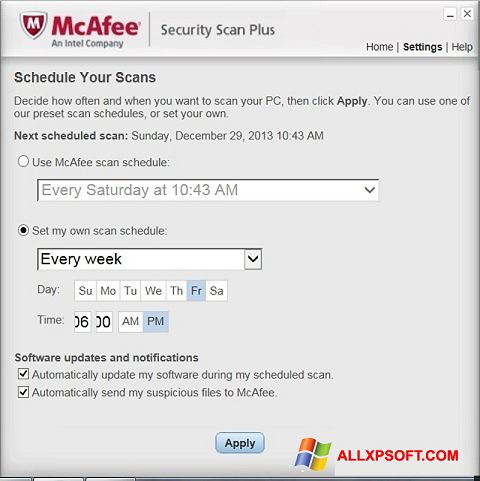 Скріншот McAfee Security Scan Plus для Windows XP