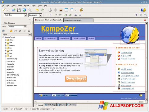 Скріншот KompoZer для Windows XP