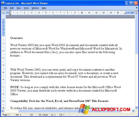 Скріншот Word Viewer для Windows XP