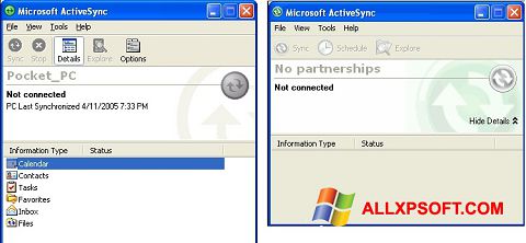 Скріншот Microsoft ActiveSync для Windows XP