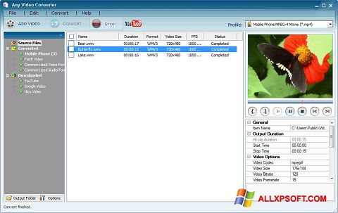 Скріншот Any Video Converter для Windows XP