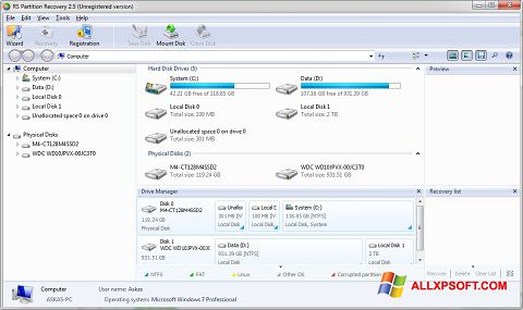 Скріншот RS Partition Recovery для Windows XP