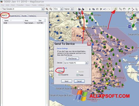 Скріншот MapSource для Windows XP