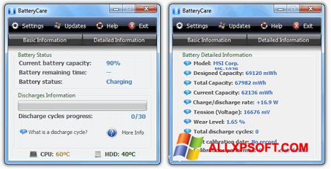 Скріншот BatteryCare для Windows XP