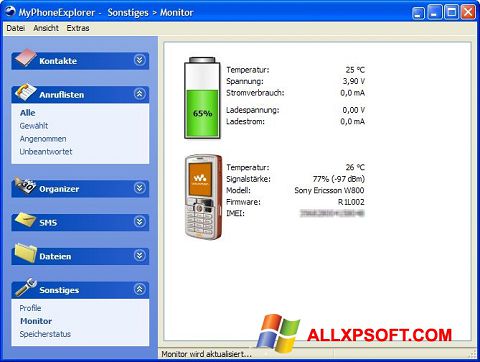 Скріншот MyPhoneExplorer для Windows XP