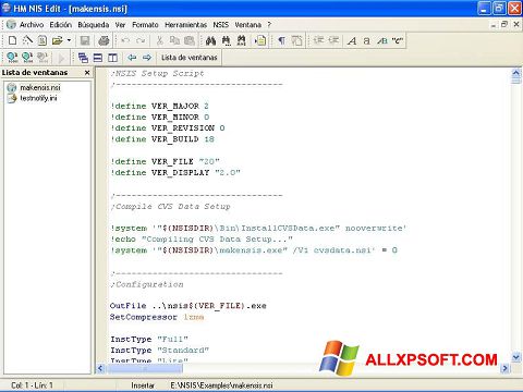 Скріншот NSIS для Windows XP