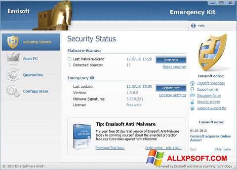 Скріншот Emsisoft Emergency Kit для Windows XP