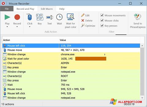 Скріншот Mouse Recorder для Windows XP