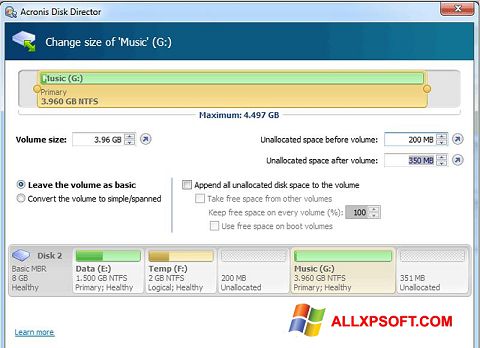 Скріншот Acronis Disk Director Suite для Windows XP
