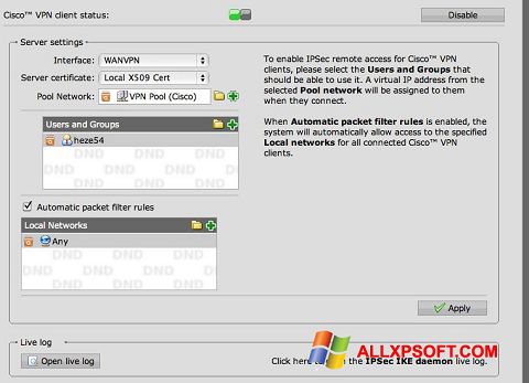 Скріншот Cisco VPN Client для Windows XP