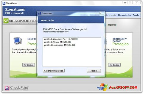 Скріншот ZoneAlarm для Windows XP