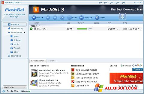 Скріншот FlashGet для Windows XP