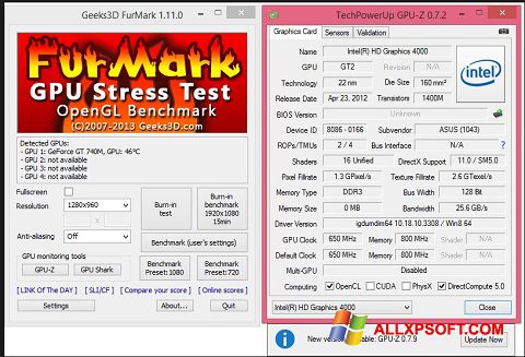Скріншот FurMark для Windows XP