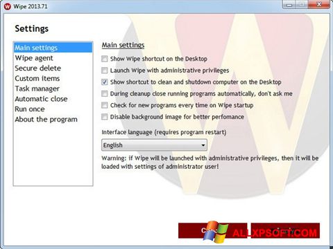 Скріншот Wipe для Windows XP