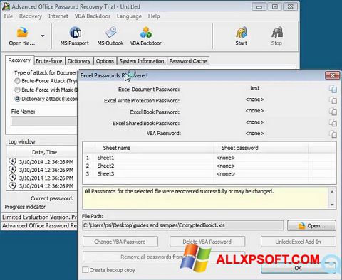 Скріншот Advanced Office Password Recovery для Windows XP