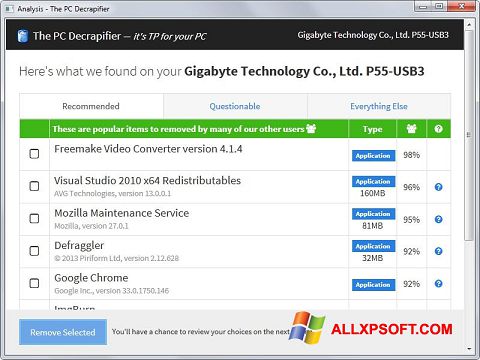Скріншот PC Decrapifier для Windows XP
