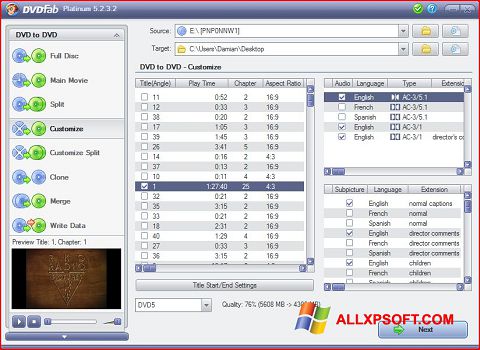 Скріншот DVDFab для Windows XP