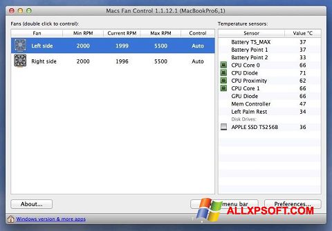 Скріншот Macs Fan Control для Windows XP
