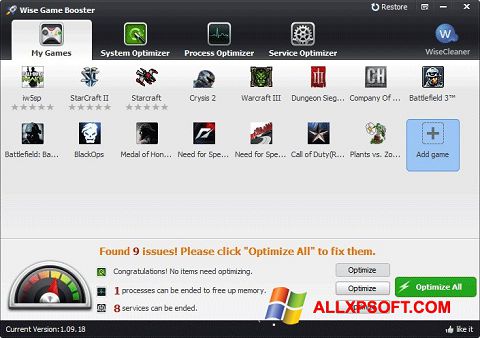 Скріншот Wise Game Booster для Windows XP