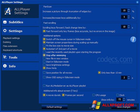 Скріншот ALLPlayer для Windows XP