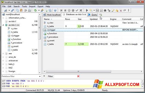 Скріншот HeidiSQL для Windows XP