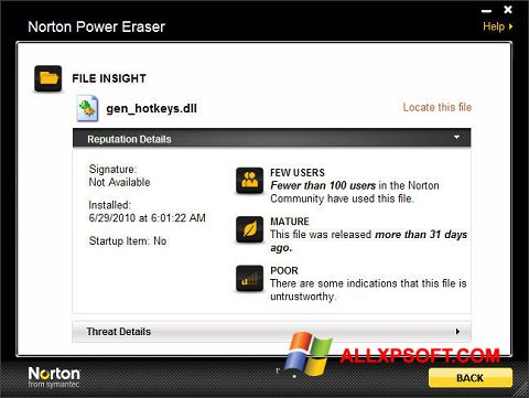 Скріншот Norton Power Eraser для Windows XP