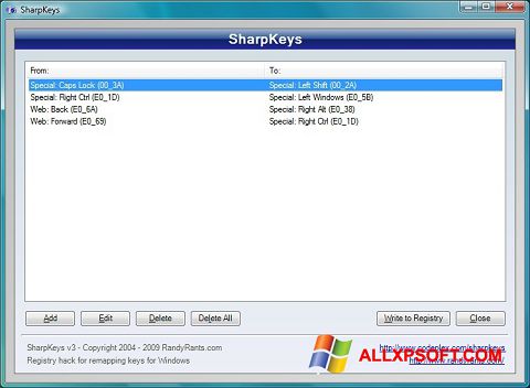 Скріншот SharpKeys для Windows XP
