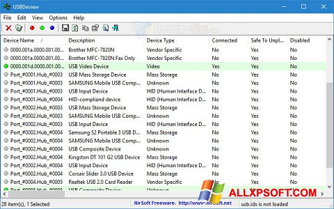Скріншот USBDeview для Windows XP