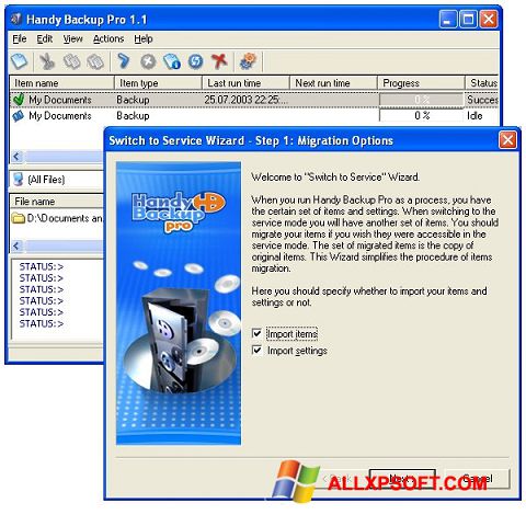 Скріншот Handy Backup для Windows XP