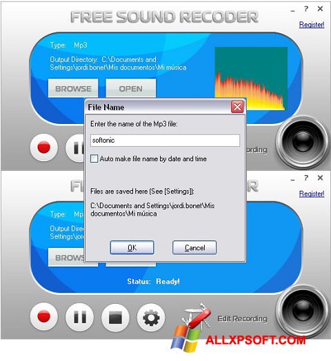 Скріншот Free Sound Recorder для Windows XP