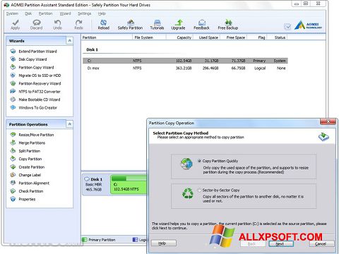 Скріншот AOMEI Partition Assistant для Windows XP