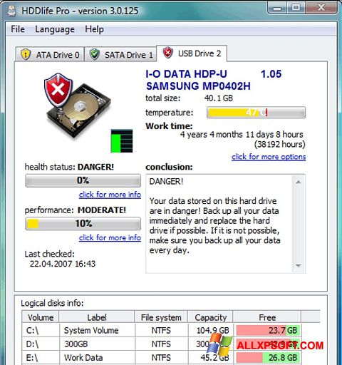 Скріншот HDDlife для Windows XP