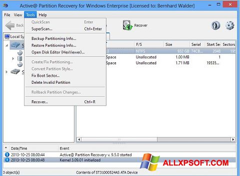 Скріншот Active Partition Recovery для Windows XP