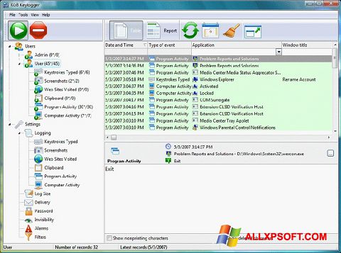 Скріншот Keylogger для Windows XP