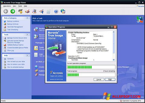 Скріншот Acronis True Image для Windows XP