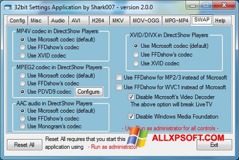 Скріншот ADVANCED Codecs для Windows XP